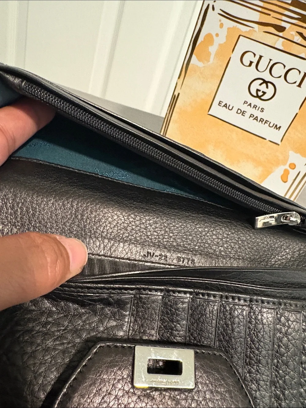 Salvatore Ferragamo Black Leather Continental Wallet with Silver Tone Hardware